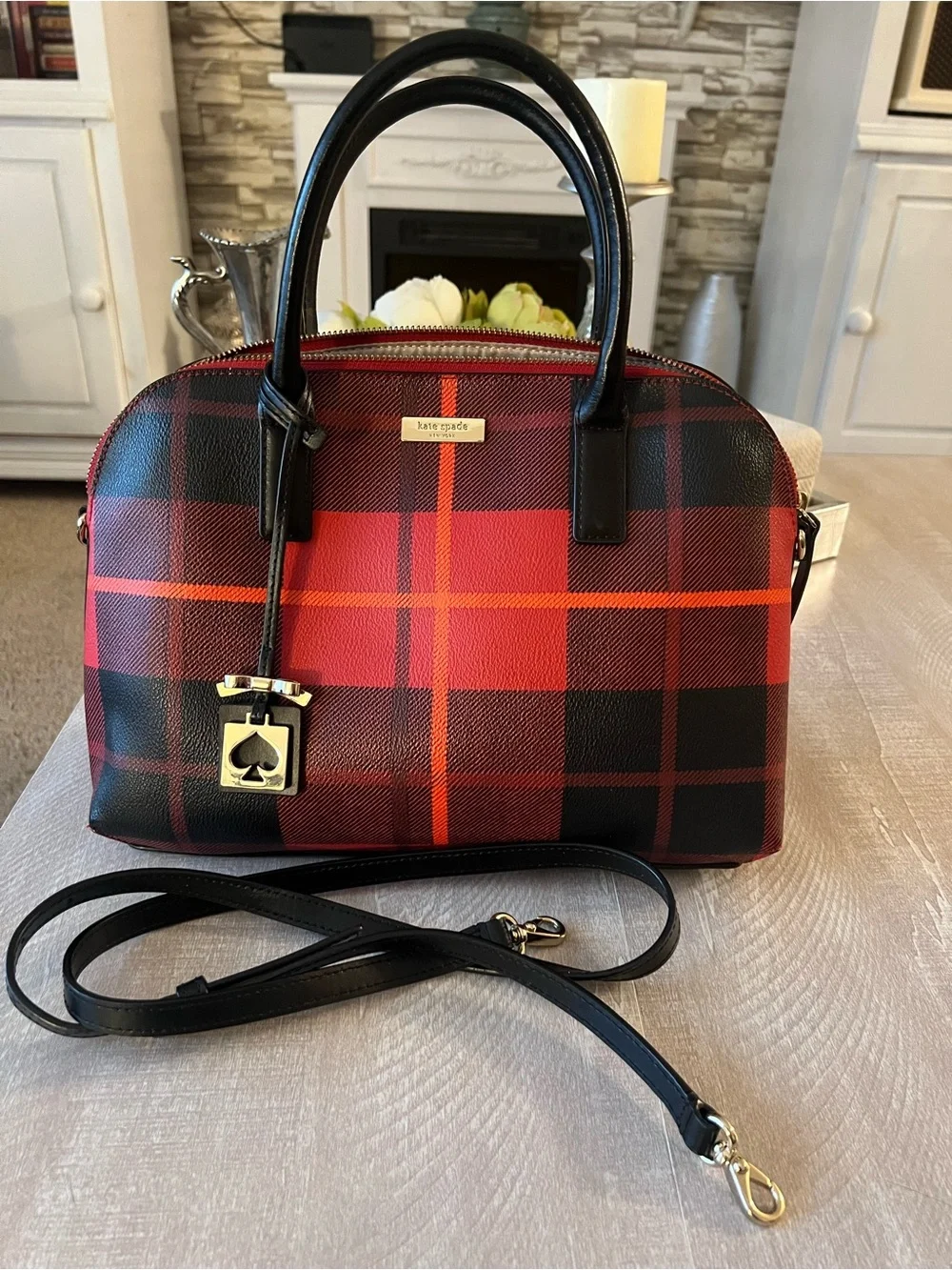 kate spade Red and Black Plaid Dome Satchel
